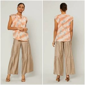 $78 NEW Current Air Tie Dye Cap Sleeve Top Lightweight Blouse Cantaloupe Blue S